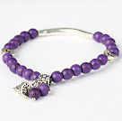 Nice Round Purple Turquoise And Tibet Silver Tube Heart Charm Beads Bracelet