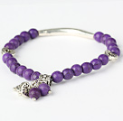 Frumos rotund Purple Turquoise și Tibet argint Tube Heart Charm margele brățară