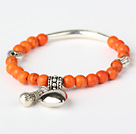 Round Orange Turquoise And Tibet Silver Tube Heart Charm Beads Bracelet