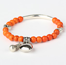 Runda Orange Turkos och Tibet Silver Tube Heart Charm Pärlor Armband