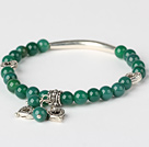 Mode ronde agate verte et le Tibet Argent Tube Coeur perlé Bracelet à breloques