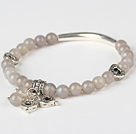 Wholesale Simple Style Round Gray Agate And Tibet Silver Tube Heart Charm Beaded Bracelet