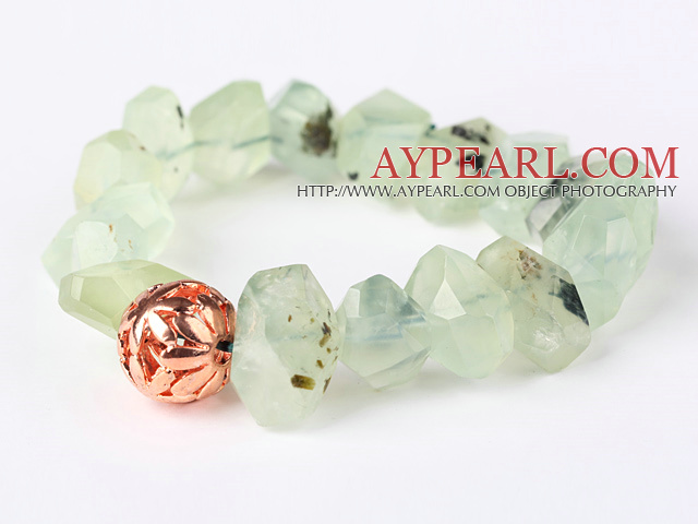 Fashion Incidence Angle Prehnite Bangle Bracelet With Golden Ball