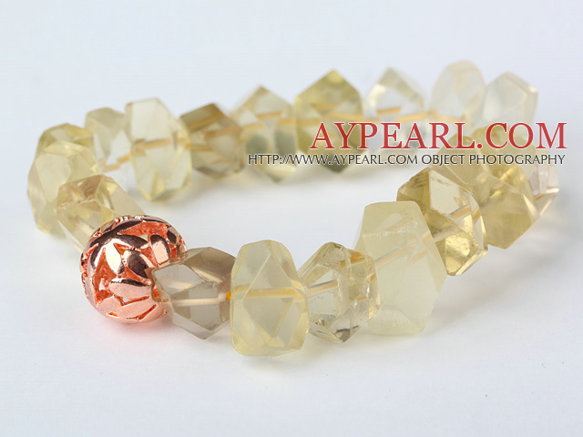 Nice Natural Insidens Angle Lemon Quartz Bangle armbånd med Golden Ball