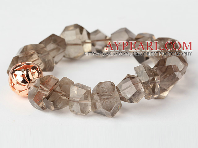 Vakker Natural Insidens Angle Smoky Quartz Bangle armbånd med Golden Ball