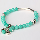 Belle rond vert jade et le Tibet Argent Tube Coeur bracelet de perles de charme