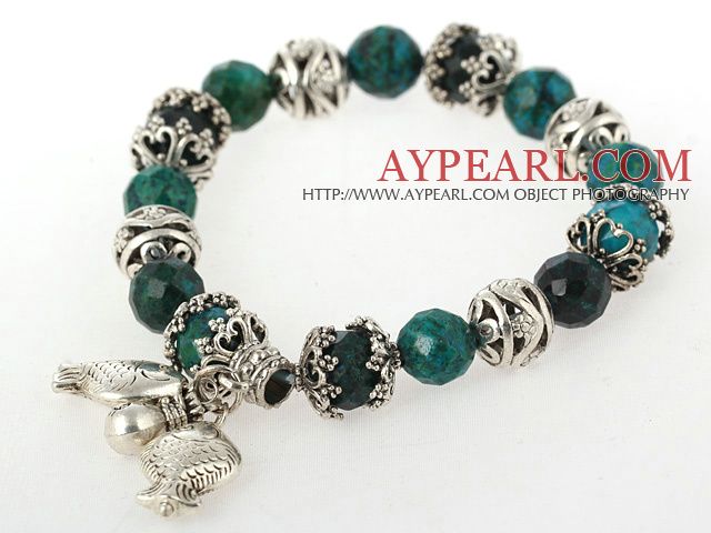 Wonderful Faceted Round Phoenix Stone Bracelet With Tibet Silver Fish Flower Accessories