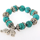 Fashion Round Burst Pattern Green Turquoise Bangle Bracelet With Tibet Silver Fish Lucky Bag Accessories