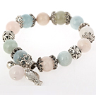 Vakker Multi Color Round Morganite Stone Beaded armbånd med Tibet Silver Fish Lucky Bag Tilbehør