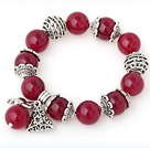 Wholesale Nice 14mm Round Rose Agate Beaded Bracelet With Tibet Silver Rabbit Ball Cap Charm Accessories