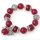 Trevlig 14mm Rund Rose Agate pärlstav armband med Tibet Silver Rabbit Ball Cap Charm Tillbehör