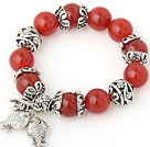 Belle 14mm rond orange agate rouge perlé le bracelet avec le Tibet poissons argentés chapeau de boule accessoires de charme