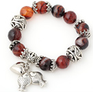 Fashion facetterad rund Agate pärlstav armband med Tibet Silver Fish Ball Cap Charm Tillbehör