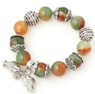 Nice Big Round Peacock Agate Beaded Bracelet With Tibet Silver Fish Ball Cap Charm Accessories