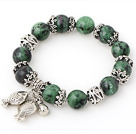 Nice Round Red-Green Zoisite Beaded Bracelet With Tibet Silver Fish Ball Cap Charm Accessories