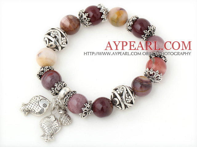Nice Round Yellow Opal Beaded armbånd med Tibet Silver Fish Ball Cap Charm Tilbehør