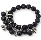 Fashion Faceted Round Blue Sand Stone Beaded Bracelet With Tibet Silver Leaf Triangle Charm Accessories