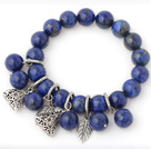 Nice Round Lapis Stone Beaded armbånd med Tibet Silver Leaf Triangle Charm Tilbehør