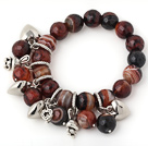 Nice Fasettert Round Banded Agate Beaded armbånd med Tibet Silver Hjerte Rabbit Charm Tilbehør