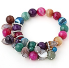 Fashion Fasettert Round Multi Fargerike Agate Beaded armbånd