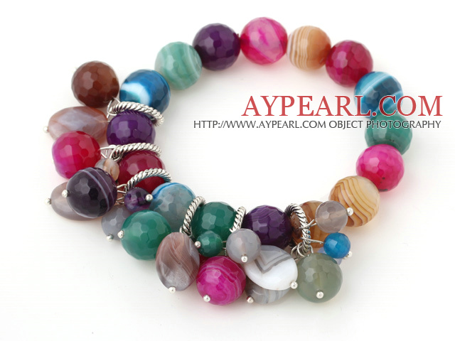 Fashion Faceted Round Multi Colorful Agate Beaded Bracelet