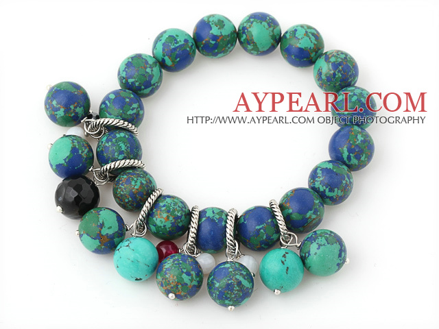 Beautiful 12-14mm Multi Color Round Xingjiang Agate Beaded Bracelet