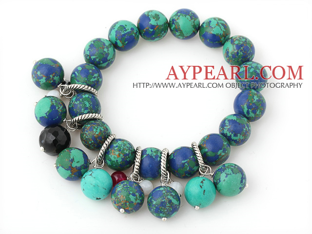 Vakker 12 - 14mm Multi Color Round Xingjiang Agate Beaded armbånd