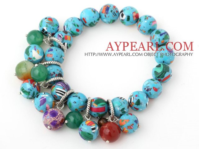 Beautiful 12-14mm Round Colorful Xingjiang Agate Beaded Bracelet