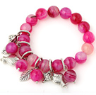 Ronde élégante Rose Agate bracelet perlé Avec Tibet poissons argentés Feuille accessoires de charme