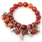 Nice Faceted Round Natural Red Banded Agate Beads Bracelet With Tibet Silver Fish Lucky Bag Heart Charm Accessories