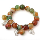 Wholesale Fashion Big Round Peacock Agate Beaded Bracelet With Tibet Silver Fish Charm Accessories