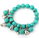 Beautiful Round Green Turquoise Beaded Bracelet With Tibet Silver Fish Lucky Bag Heart Charm Accessories