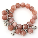 Mote A Grade Big Round Sunstone Beaded armbånd med Tibet Silver Fish Lucky Bag Charm Tilbehør