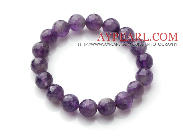 Chic Simple Design Enkelt Strand 10mm Round Natural Fasettert Amethyst perler elastisk armbånd 