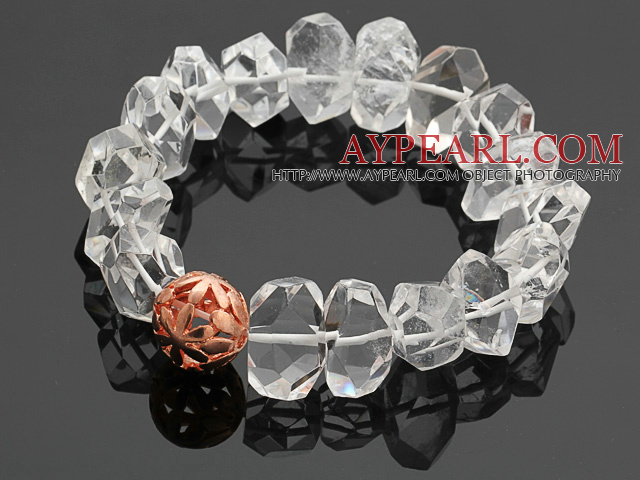 Fashion Natural Incidence Angle White Crystal Bangle Bracelet With Hollow Golden Ball