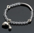 Fin Hvit Round Crystal Og Tibet Silver Tube Hjerte Lucky Bag Charm Beaded armbånd