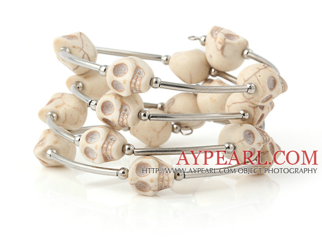 Fashion Multilayer White Skull Turquoise Wired Wrap Bangle Bracelet