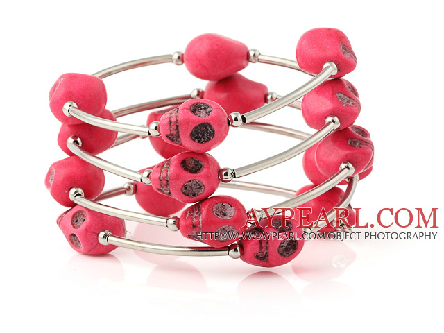 Mode multicouche Crâne Rouge Turquoise Wired Wrap Bracelet jonc