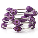 Мода Многослойные Фиолетовый Череп Бирюзовый проводной Wrap браслет