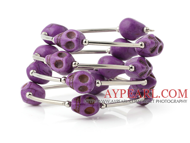 Fashion πολυστρωματικές Purple Skull Τυρκουάζ Wired βραχιόλι βαρύ Wrap