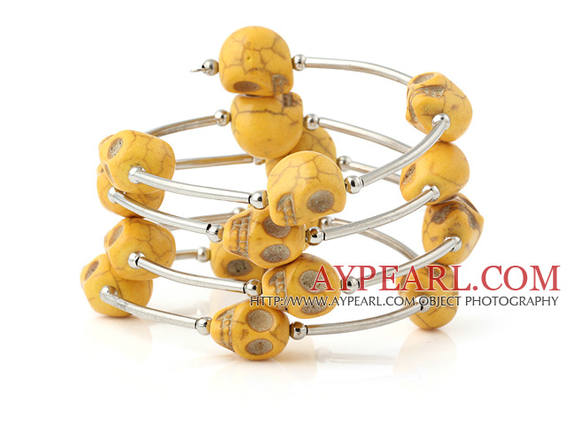 Nice Multilayer Yellow Skull Turquoise Wired Wrap Bangle Bracelet