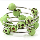 Trevlig Multilayer Olive Green Skull Turkos Wired Wrap Bangle Armband