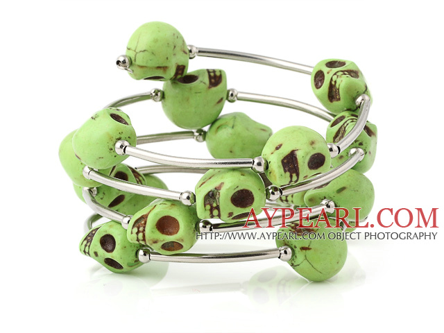 Nice απανωτών Olive Green Skull Turquoise Wired βραχιόλι βαρύ Wrap