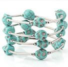 Charmig Multilayer Blue Skull Turquoise Wired Wrap Bangle Armband