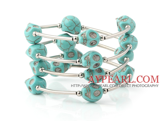 Charme multicouche crâne bleu turquoise Wired Wrap Bracelet jonc