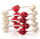 Charmig Multilayer Vit och Red Skull Turkos Wired Wrap Bangle Armband