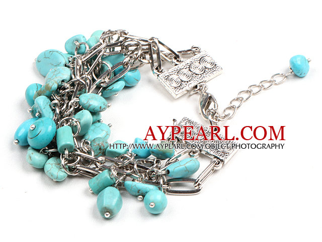 Mode multi Strand forme différente Perles Turquoise Charm Bracelet