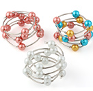 Fashion 3 Pcs 12mm Multi Color Round Seashell Beads Wired Wrap Bangle Bracelet