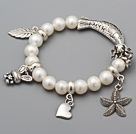 Mode 8.5 -9mm A Grade Naturel Blanc perle d'eau douce bracelet de perles avec des poissons de mer Feuille accessoires de charme