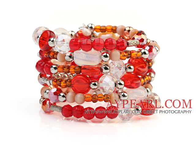 Mode multicouche blanc Blister perles d'eau douce et cristal multi couleur filaire Wrap bracelet de bracelet avec perles de couleur argentée ronde